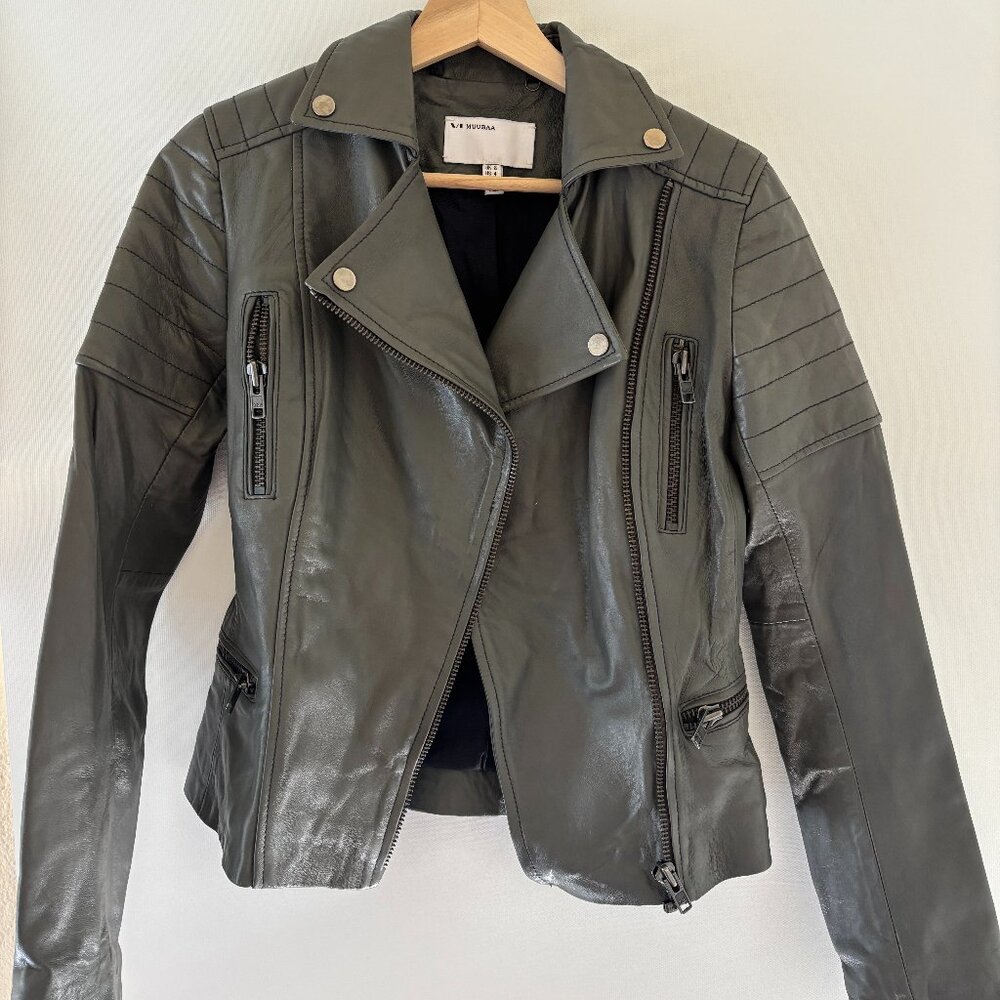 Muubaa Dark Gray Leather Biker Jacket